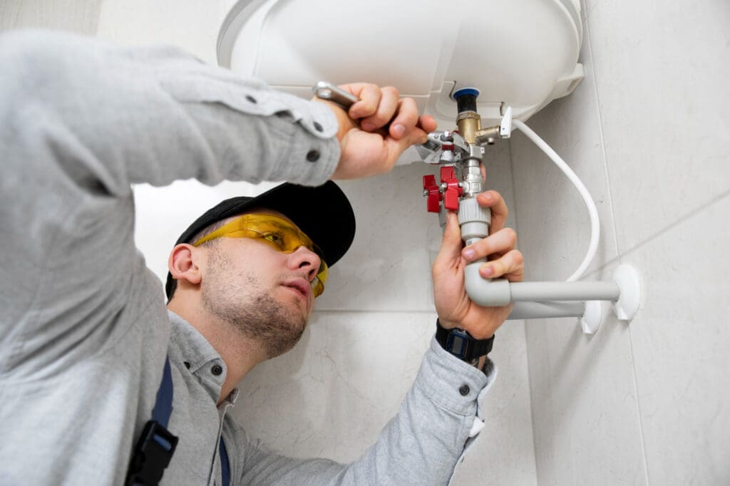 Plumber repairing a water heater in Reno